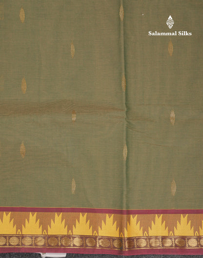 Beautiful Light Elaichi Green Pure Cotton Saree With Traditional Temple Border