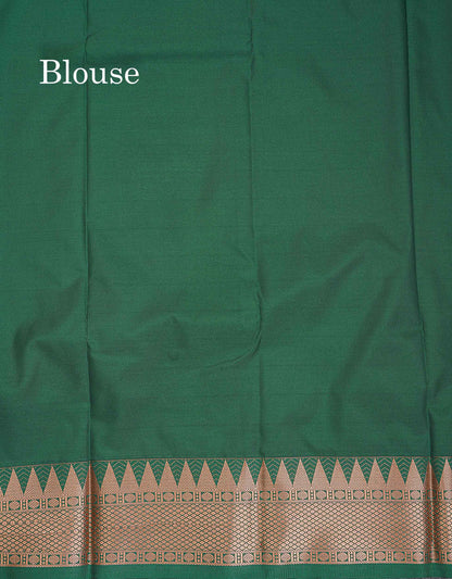 Semi Silk Saree - Anandha Blue Colour Body Plain With Contrast Maroon Traditional Temple Border