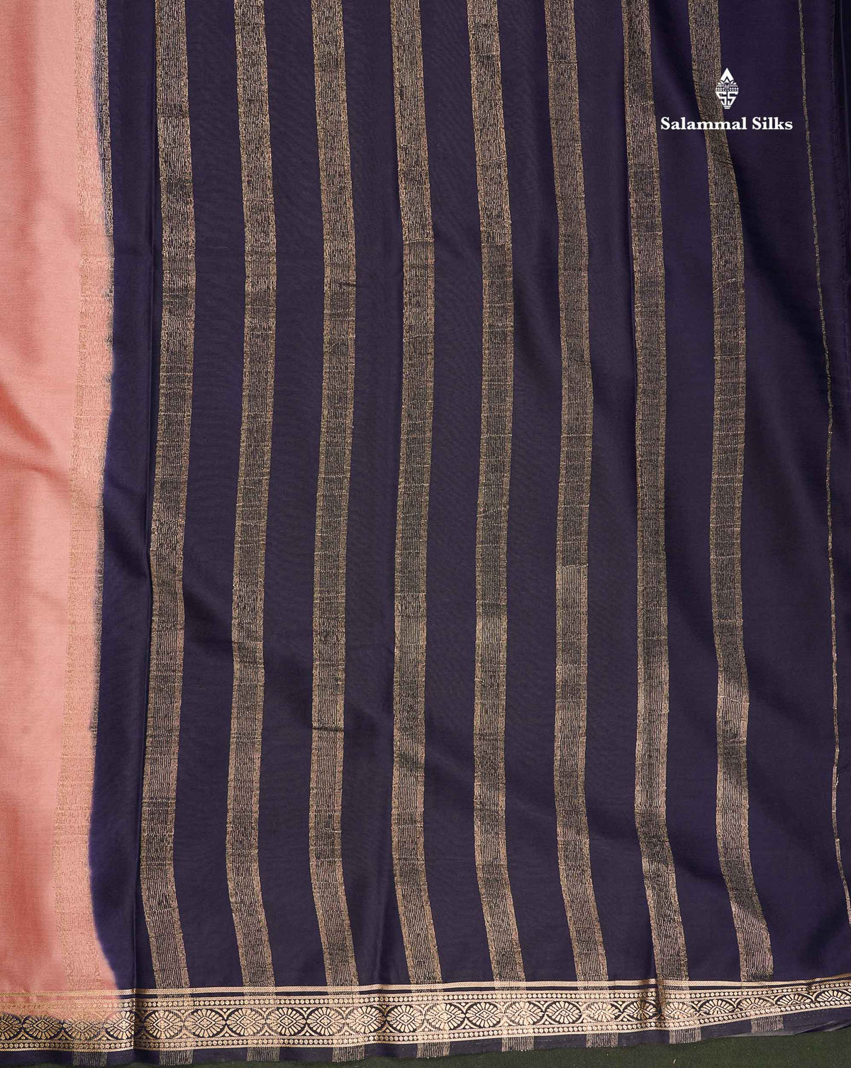 Semi Mysore Silk Saree - Bottle Green Colour Body Plain With Contrast Baby Pink Small Border