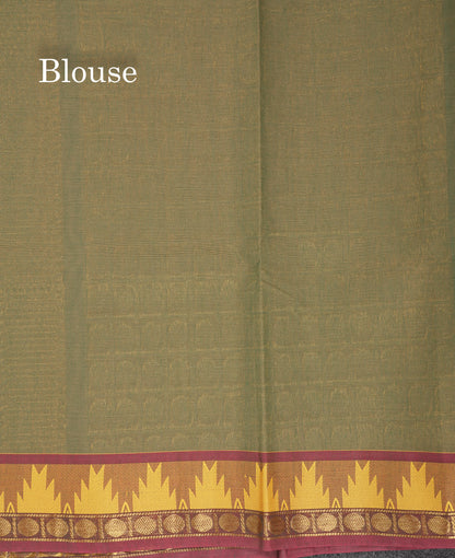 Beautiful Light Elaichi Green Pure Cotton Saree With Traditional Temple Border