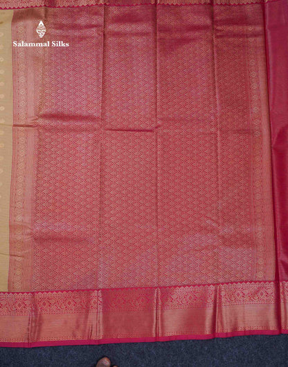 Beautiful Cream Sandal Vaira Oosi Line With Butta Semi Silk Saree With Contrast Pink Traditional Border