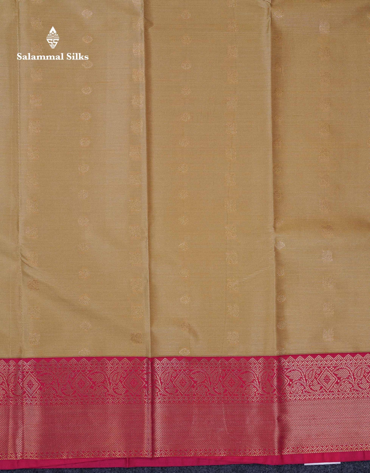 Beautiful Cream Sandal Vaira Oosi Line With Butta Semi Silk Saree With Contrast Pink Traditional Border