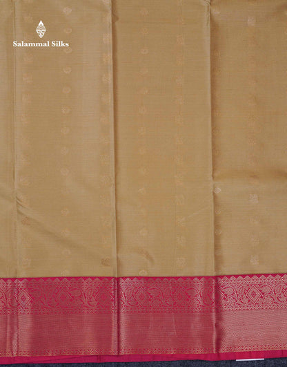 Beautiful Cream Sandal Vaira Oosi Line With Butta Semi Silk Saree With Contrast Pink Traditional Border