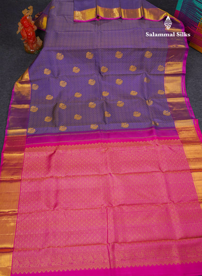 Beautiful Violet Pure Kanjivaram Silk Jacquard Saree With Contrast Pink Traditional Border