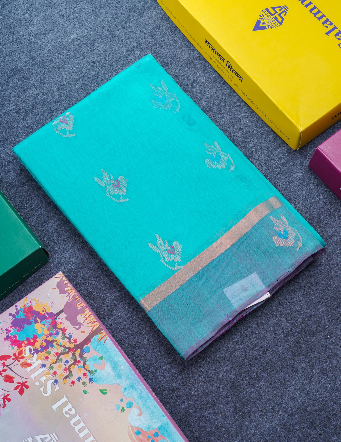 Beautiful Sapphire Blue SICO Cotton Saree With Contrast Dark Magenta Blouse