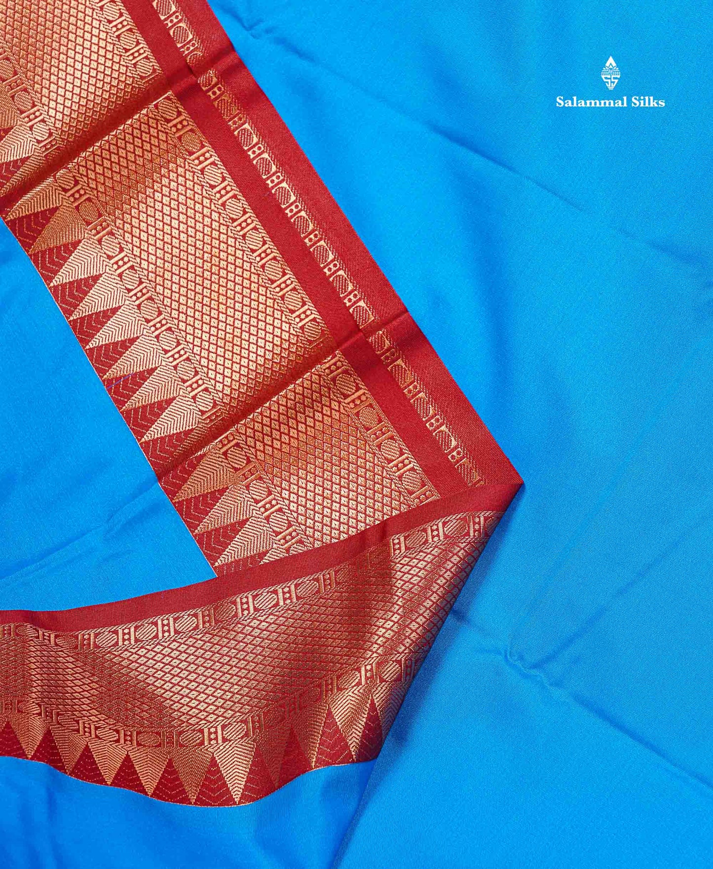 Semi Silk Saree - Anandha Blue Colour Body Plain With Contrast Maroon Traditional Temple Border