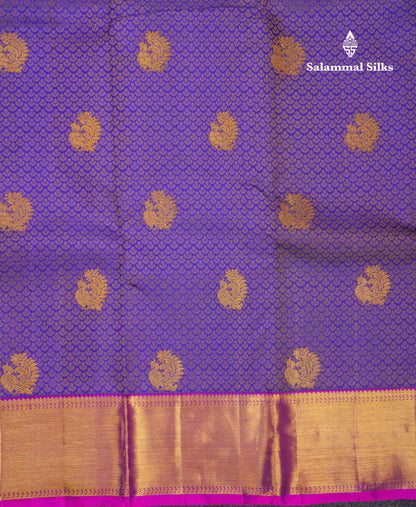 Beautiful Violet Pure Kanjivaram Silk Jacquard Saree With Contrast Pink Traditional Border