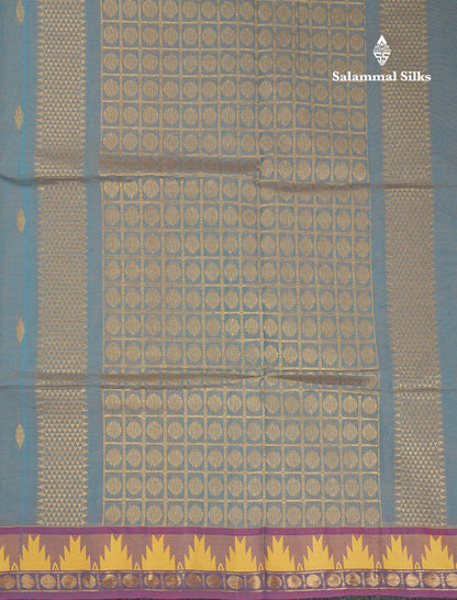 Beautiful Light Elaichi Green Pure Cotton Saree With Traditional Temple Border