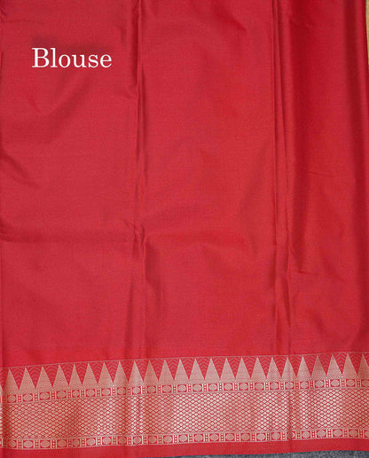 Semi Silk Saree - Anandha Blue Colour Body Plain With Contrast Maroon Traditional Temple Border