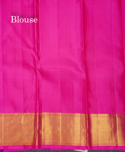 Beautiful Violet Pure Kanjivaram Silk Jacquard Saree With Contrast Pink Traditional Border