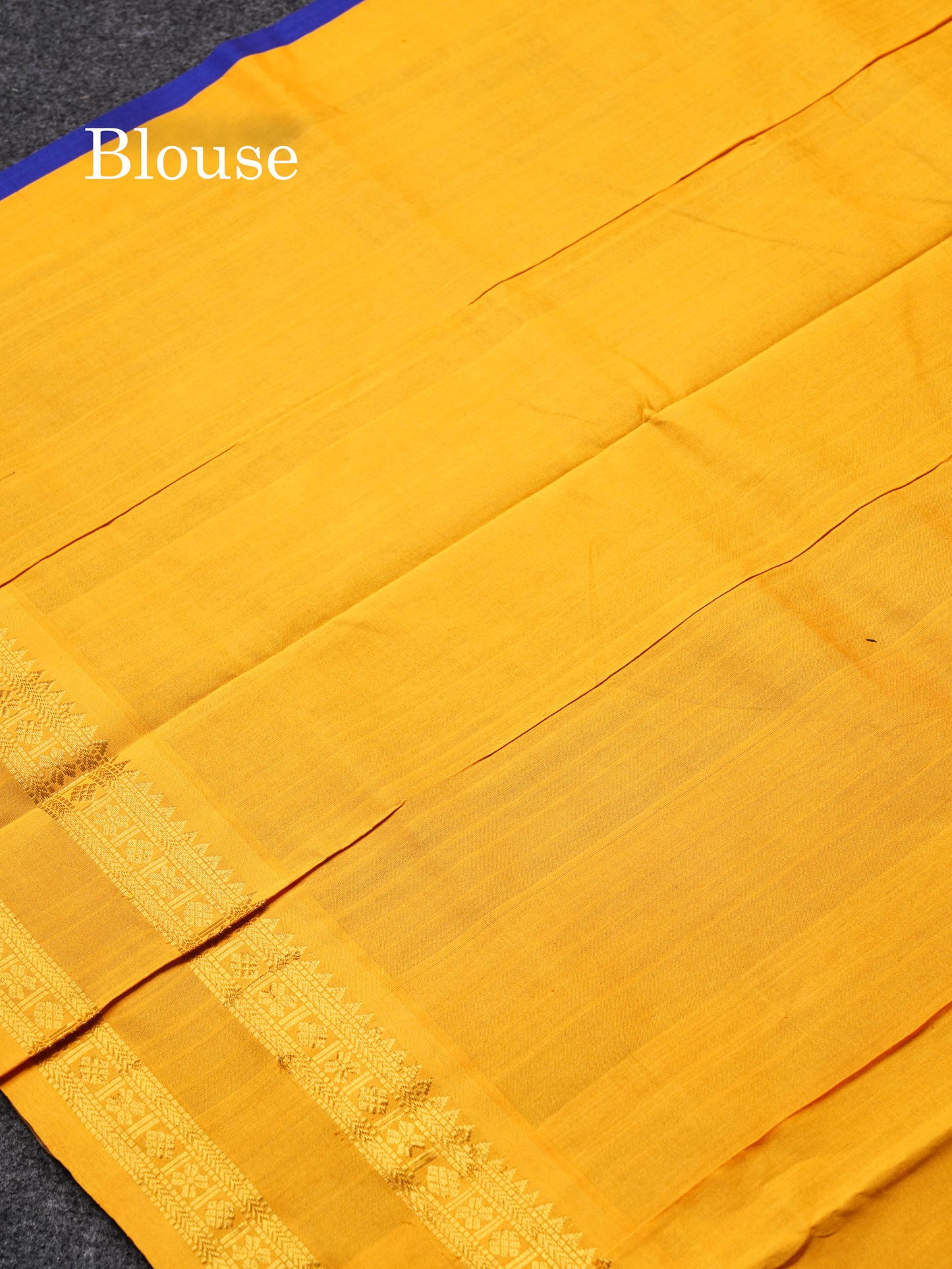 Beautiful Royal Blue Chakaram & Peacock Zari Butta Semi Silk Cotton Saree With Contrast Mustard Yellow Blouse