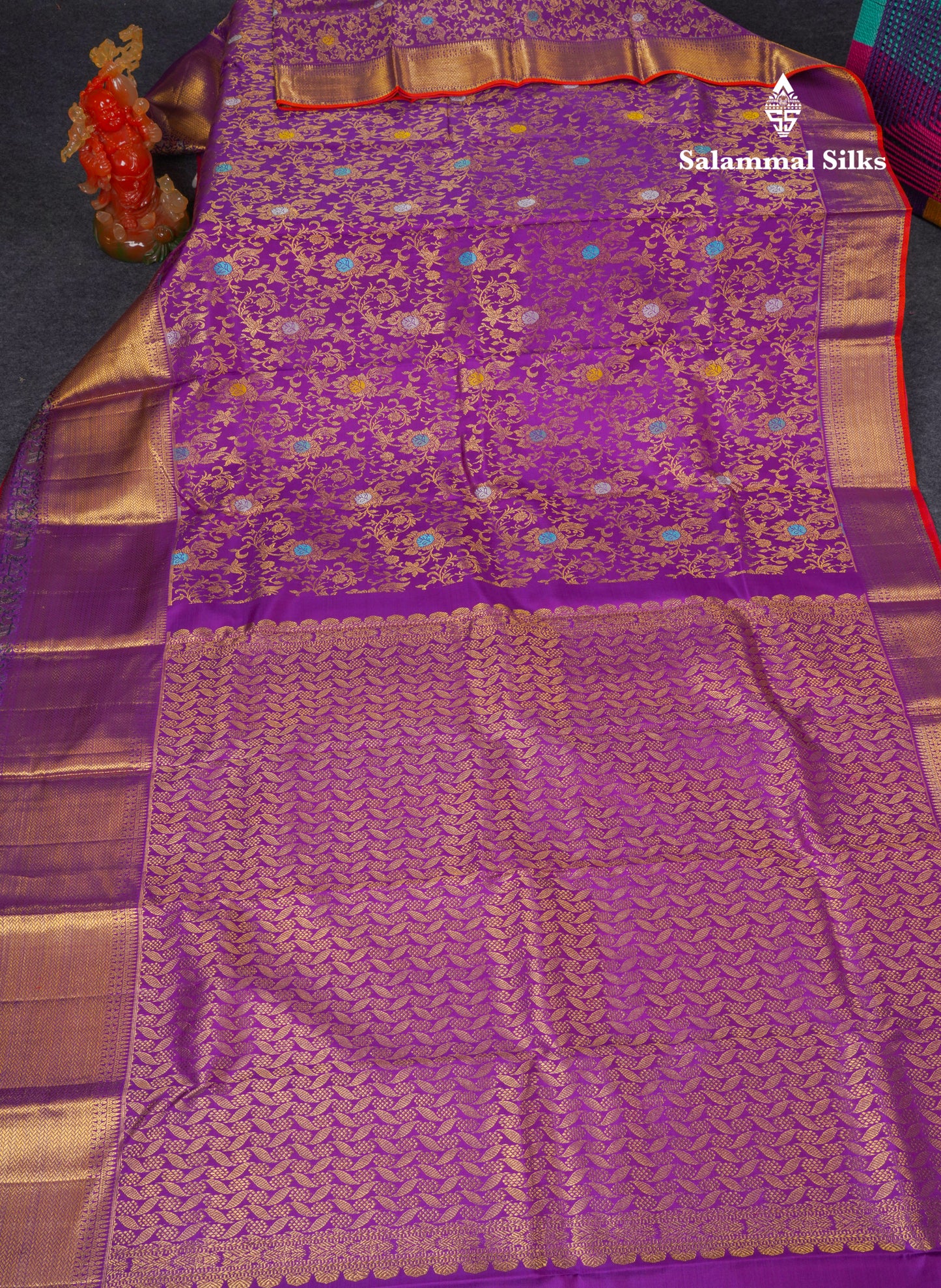 Beautiful Dark Purple Menakari Work Bridal Pure Kanjivaram Pure Silk Saree with Traditional Pallaku Evening Morning Border