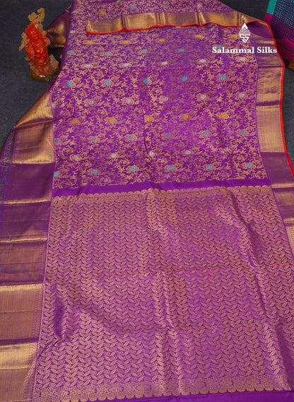 Beautiful Dark Purple Menakari Work Bridal Pure Kanjivaram Pure Silk Saree with Traditional Pallaku Evening Morning Border
