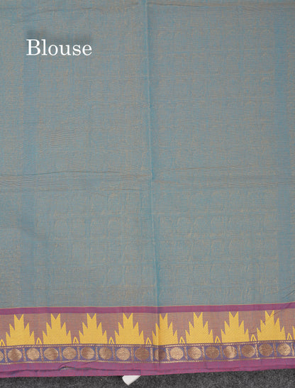 Beautiful Light Elaichi Green Pure Cotton Saree With Traditional Temple Border