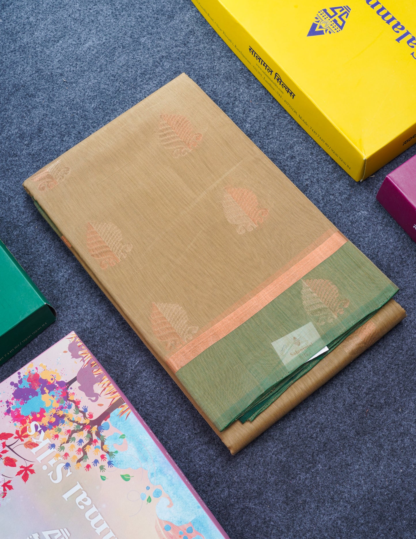 Beautiful Green SICO Cotton Saree With Contrast Magenta Blouse