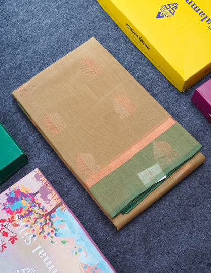 Beautiful Green SICO Cotton Saree With Contrast Magenta Blouse