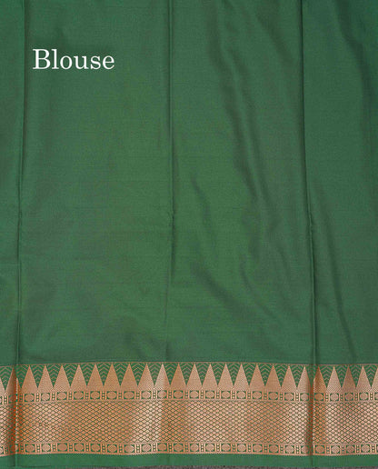 Semi Silk Saree - Anandha Blue Colour Body Plain With Contrast Maroon Traditional Temple Border
