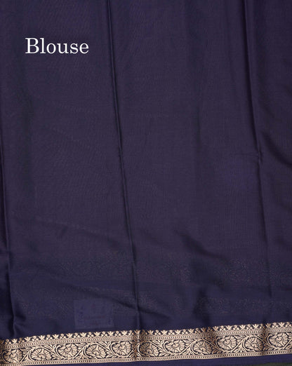 Semi Mysore Silk Saree - Pinkish Peach  Colour Body Plain With Contrast Navy Blue Small Border