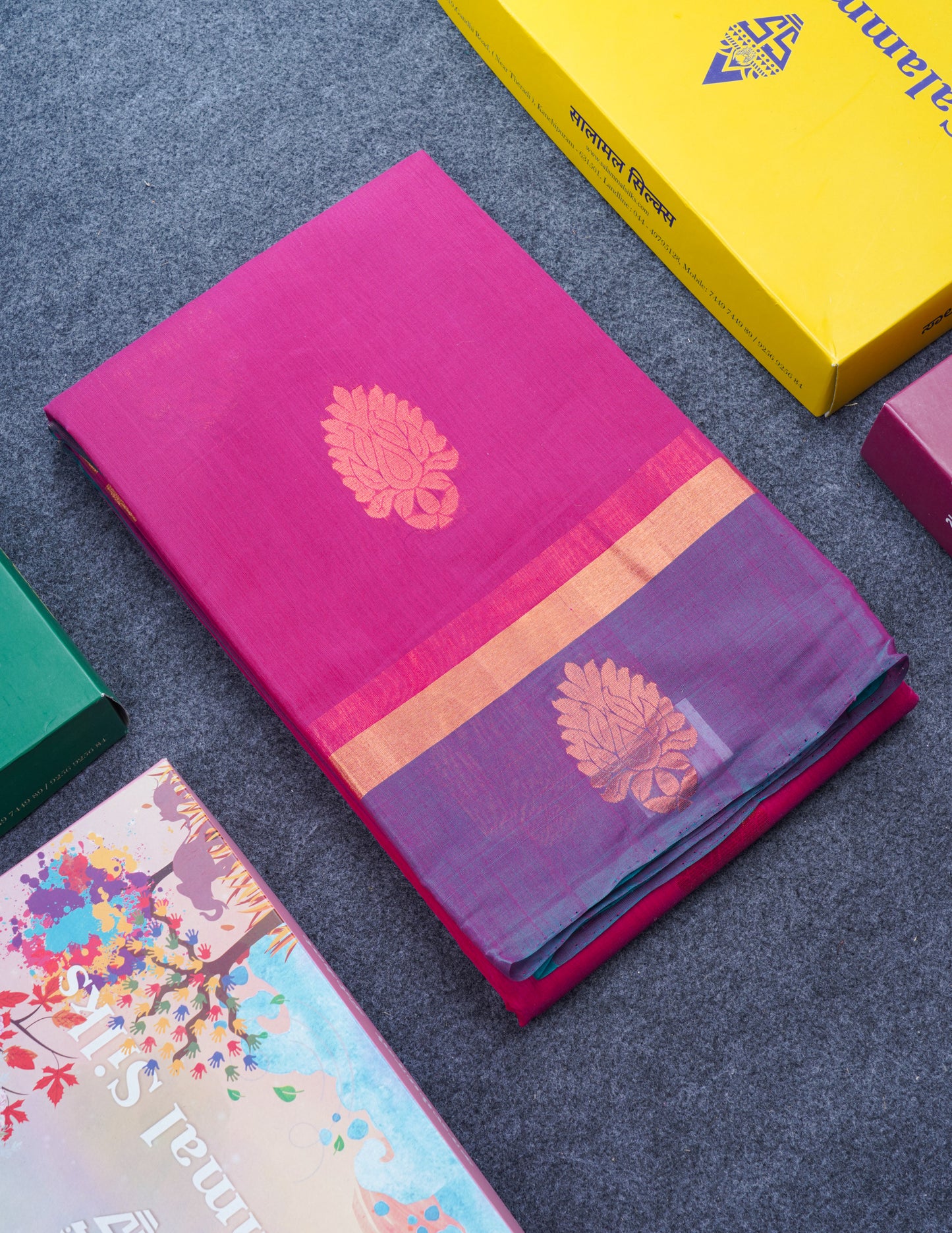 Beautiful Pink SICO Cotton Saree With Contrast Sapphire Blue Blouse