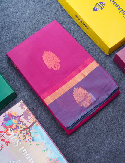 Beautiful Pink SICO Cotton Saree With Contrast Sapphire Blue Blouse