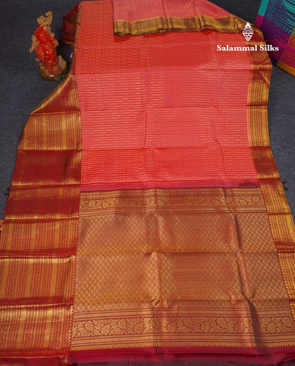 Beautiful Dark Peach Kanjivaram Pure Kanjivaram Silk Saree With Contrast Maroon Traditional Evening Morning Border