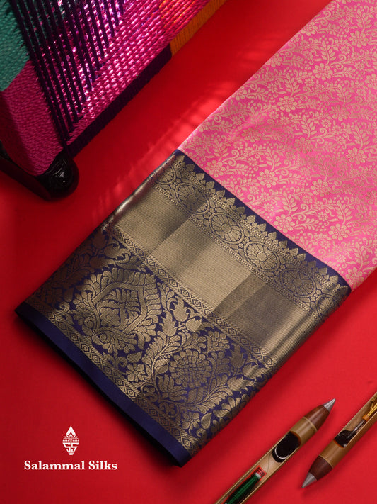 Semi Silk Pattu Pavadai (Light Pink) With Navy Blue Blouse 45 "