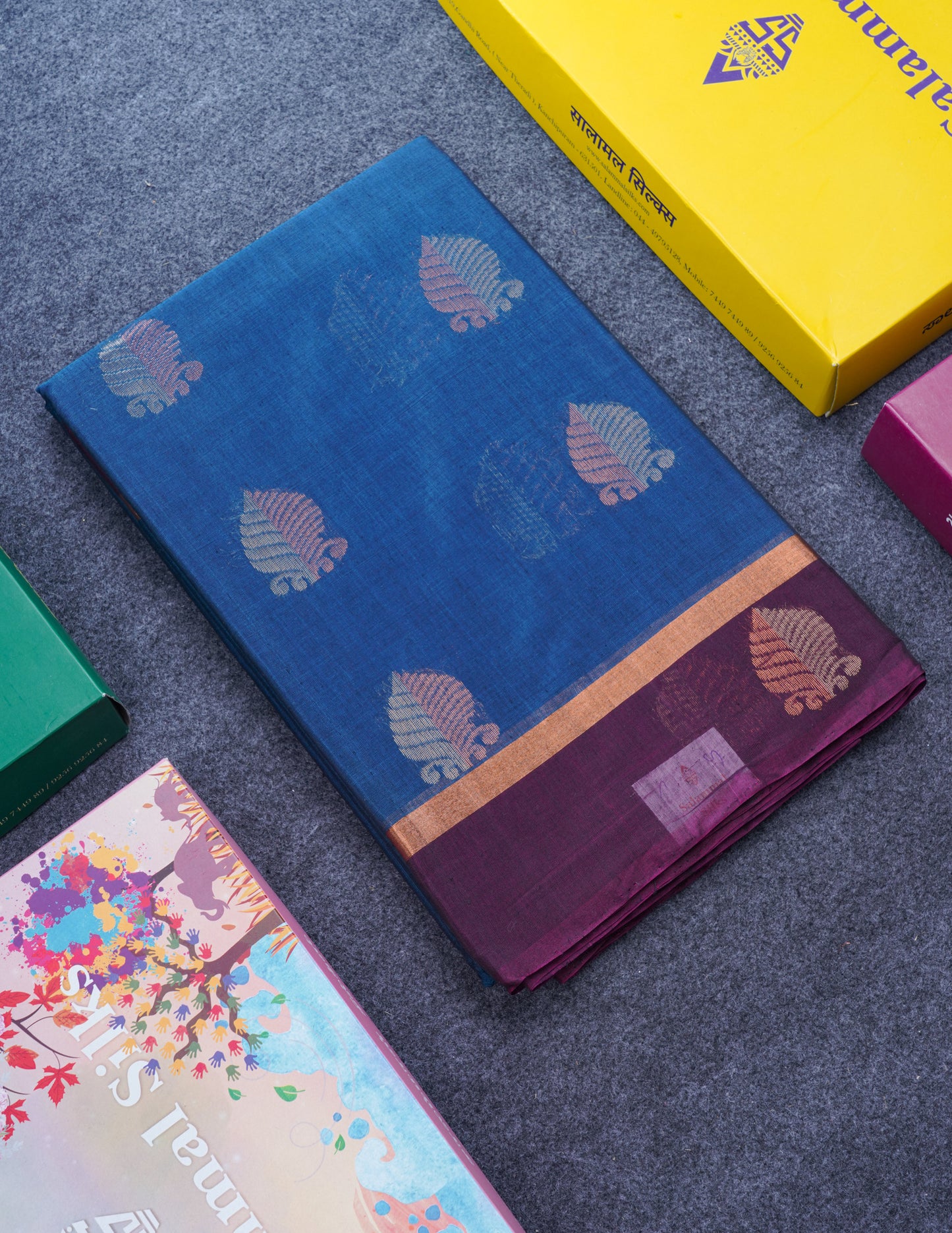 Beautiful Peacock Blue SICO Cotton Saree With Contrast Dark Magenta Blouse