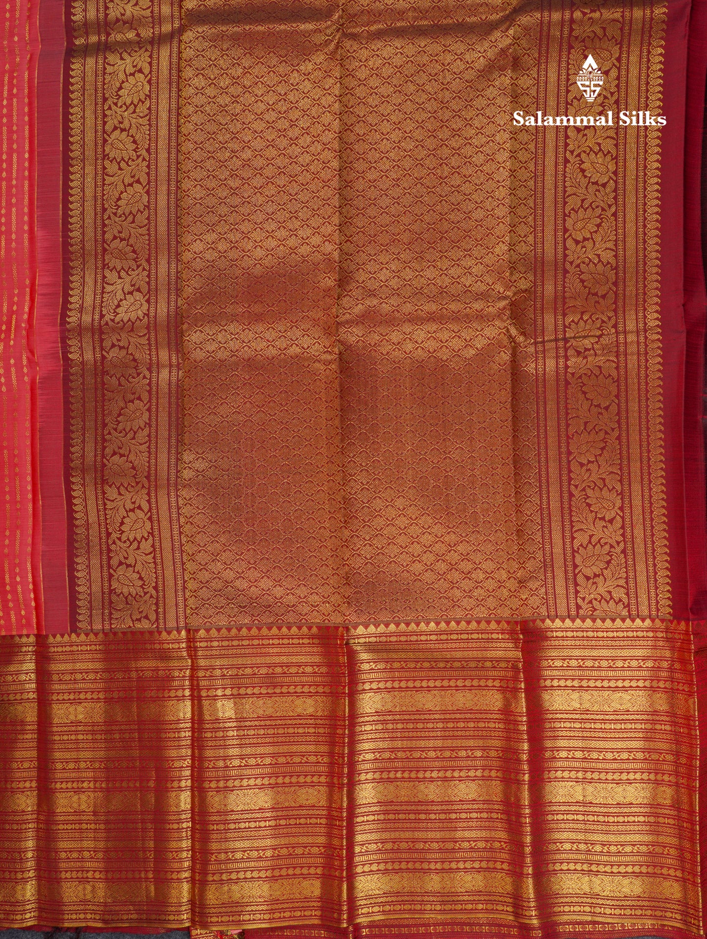 Beautiful Dark Peach Kanjivaram Pure Kanjivaram Silk Saree With Contrast Maroon Traditional Evening Morning Border