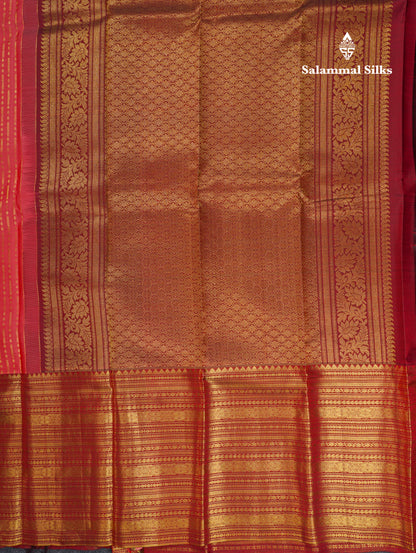 Beautiful Dark Peach Kanjivaram Pure Kanjivaram Silk Saree With Contrast Maroon Traditional Evening Morning Border