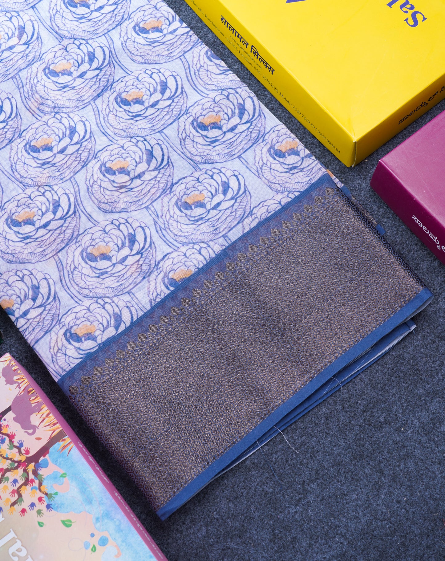 Baby Pink Colour Chanderi Mixed Cotton Saree With Contrast Violet Border