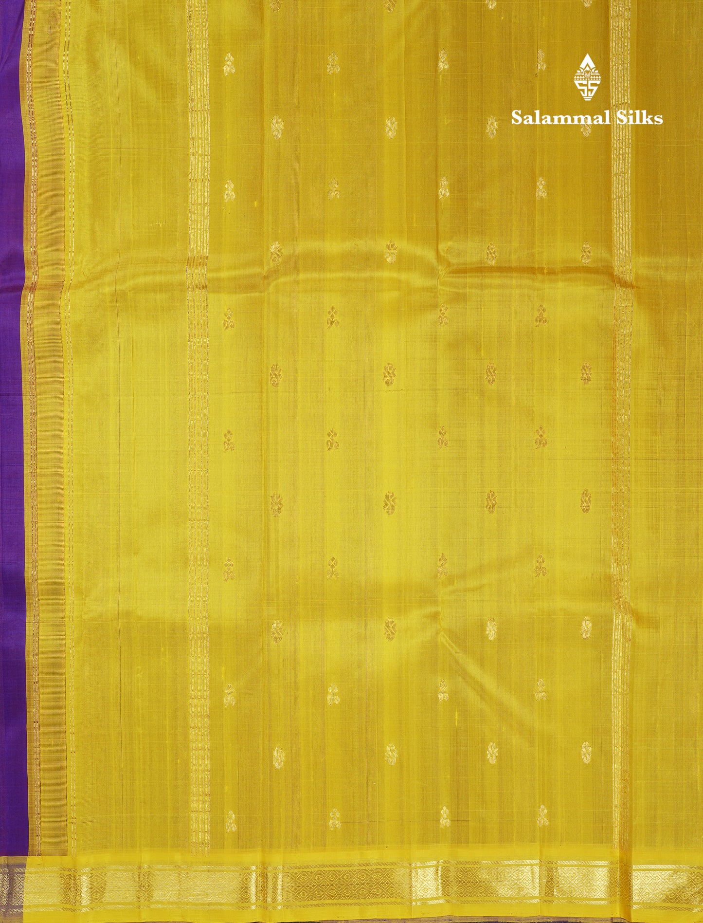 Beautiful Violet Pure Kanjivaram Silk Saree With Contrast Mustard Yellow One Side Traditional Border
