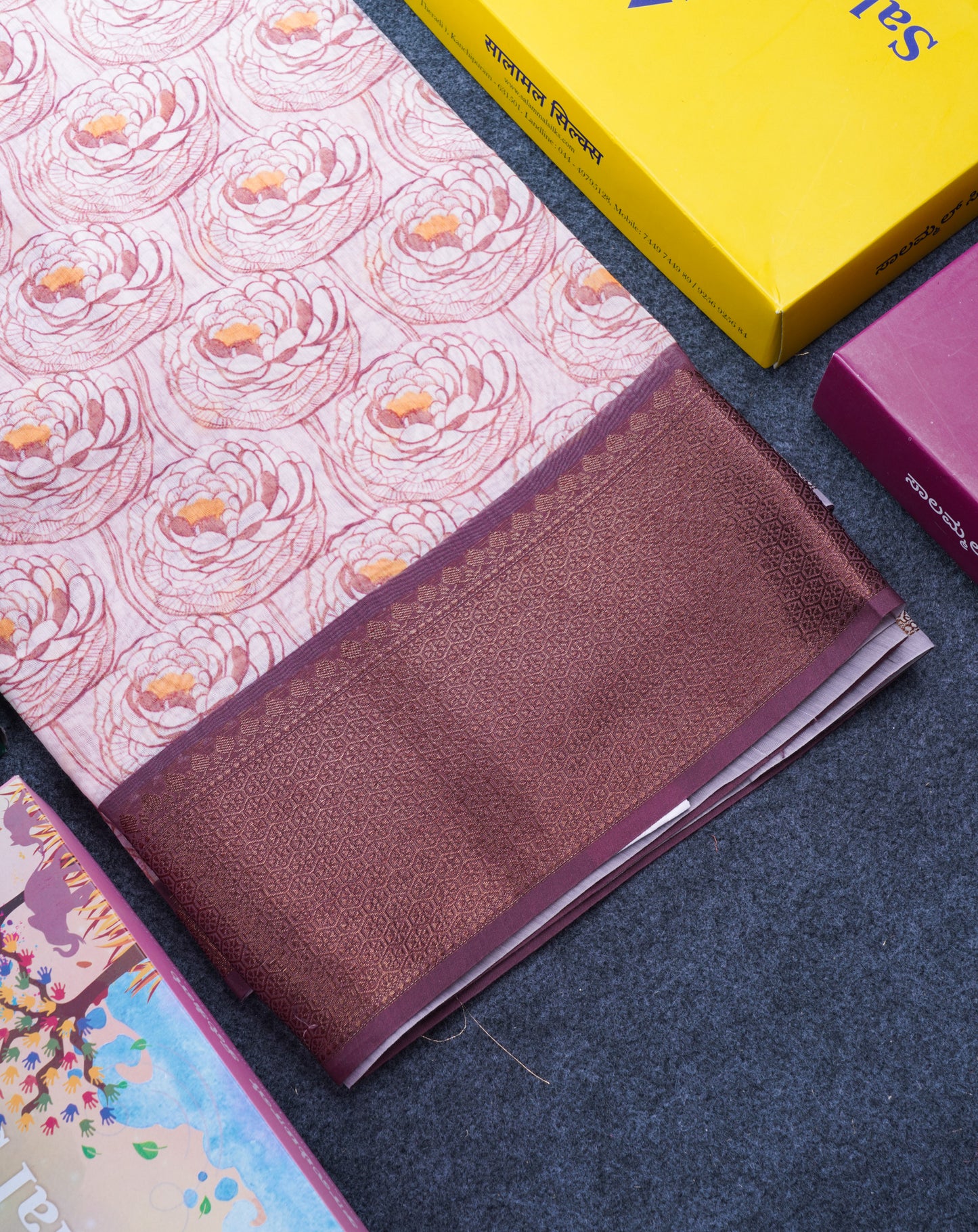 Baby Pink Colour Chanderi Mixed Cotton Saree With Contrast Violet Border