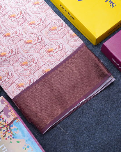 Baby Pink Colour Chanderi Mixed Cotton Saree With Contrast Violet Border