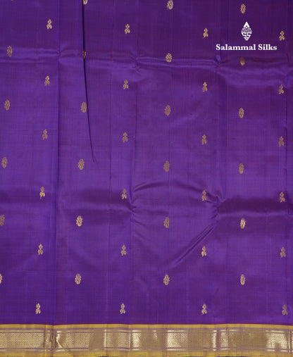 Beautiful Violet Pure Kanjivaram Silk Saree With Contrast Mustard Yellow One Side Traditional Border