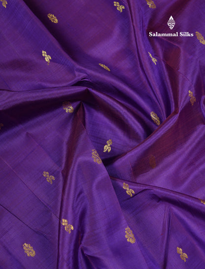Beautiful Violet Pure Kanjivaram Silk Saree With Contrast Mustard Yellow One Side Traditional Border
