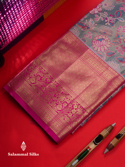 Semi Silk Pattu Pavadai (Pastel Blue Tissue) With Pink Blouse 45 "
