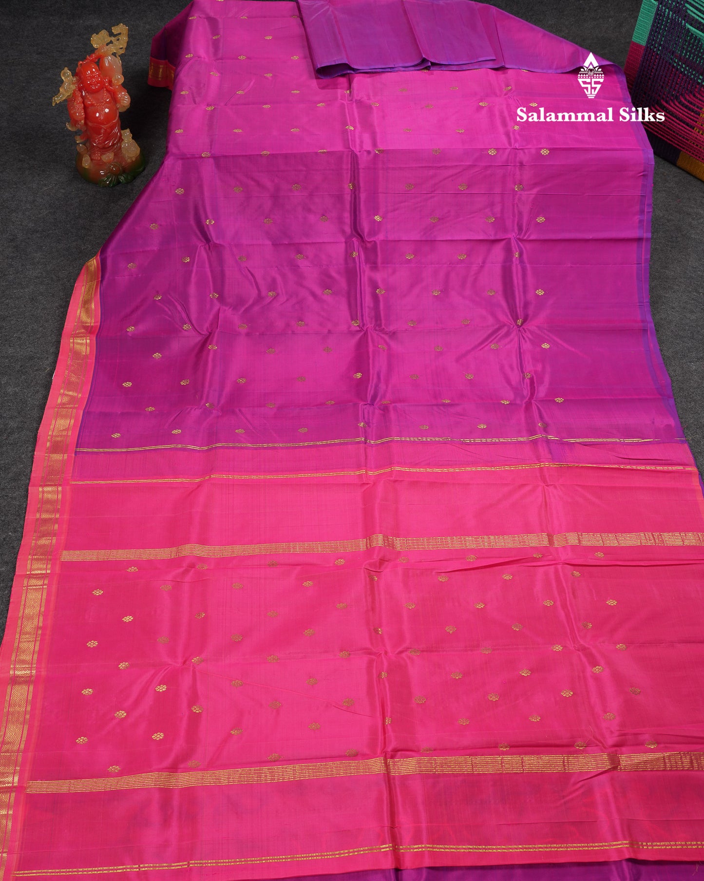 Beautiful Magenta Pink Pure Kanjivaram Silk Saree With Contrast Light Pink One Side Traditional Border