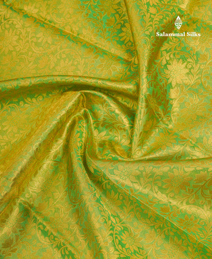Beautiful Parrot Green Tissue Pure Kanjivaram Silk Saree With Contrast Pink Traditional Border