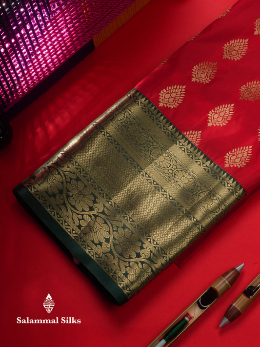 Semi Silk Pattu Pavadai (Red) With Green Blouse 45 "