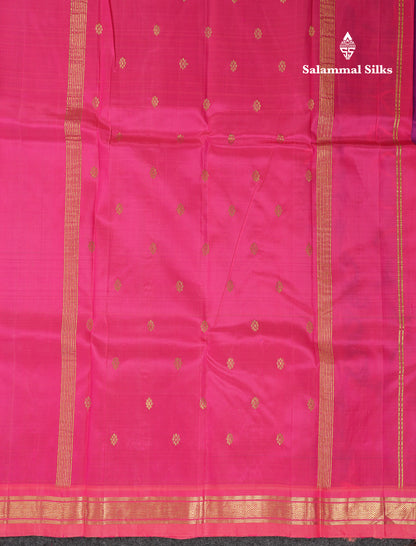 Beautiful Magenta Pink Pure Kanjivaram Silk Saree With Contrast Light Pink One Side Traditional Border