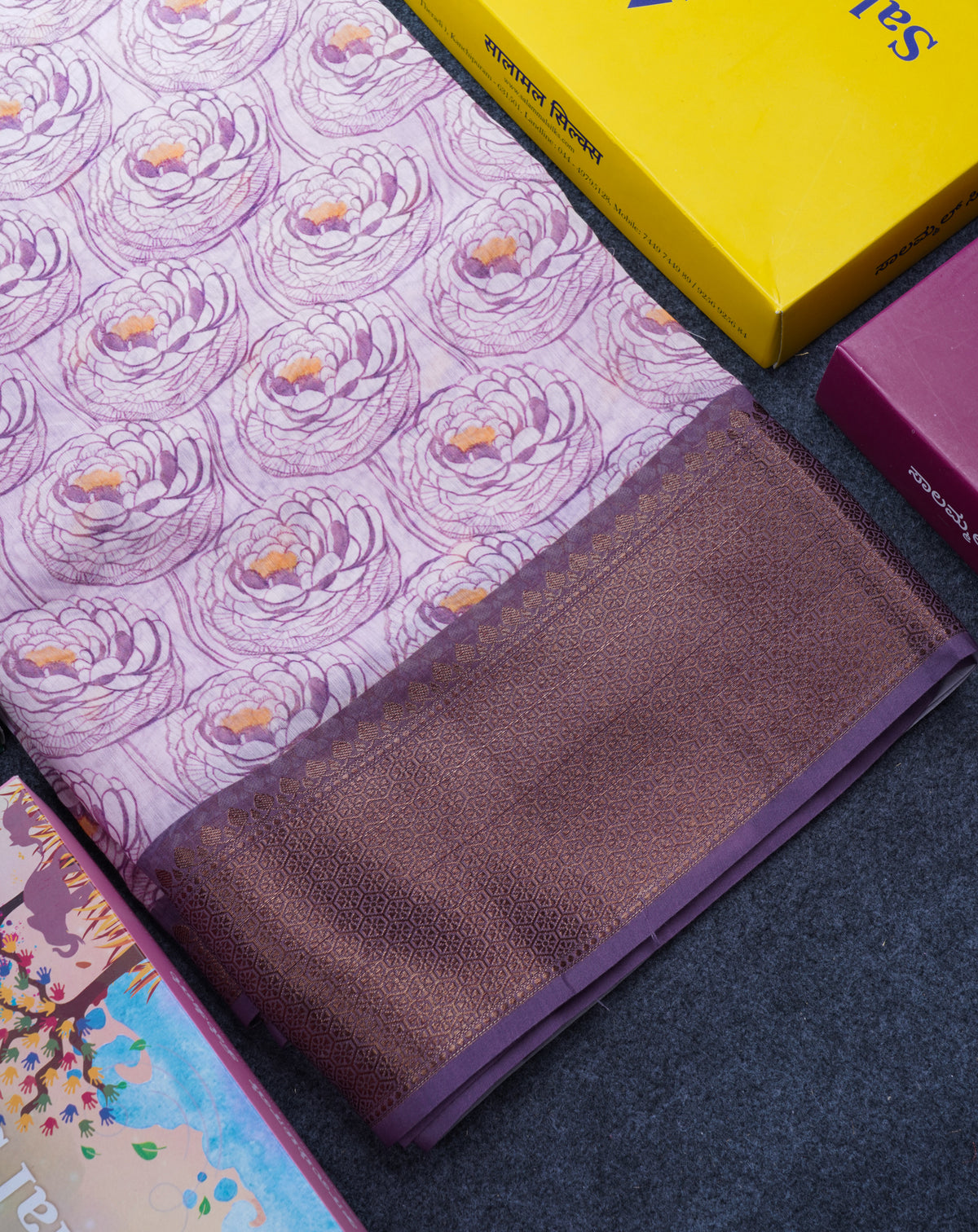 Baby Pink Colour Chanderi Mixed Cotton Saree With Contrast Violet Border