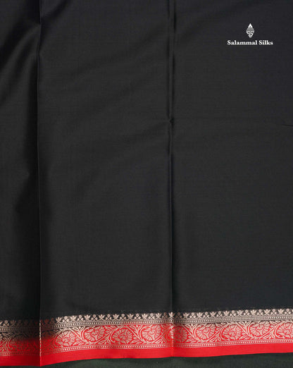 Semi Mysore Silk Saree - Pinkish Peach  Colour Body Plain With Contrast Navy Blue Small Border