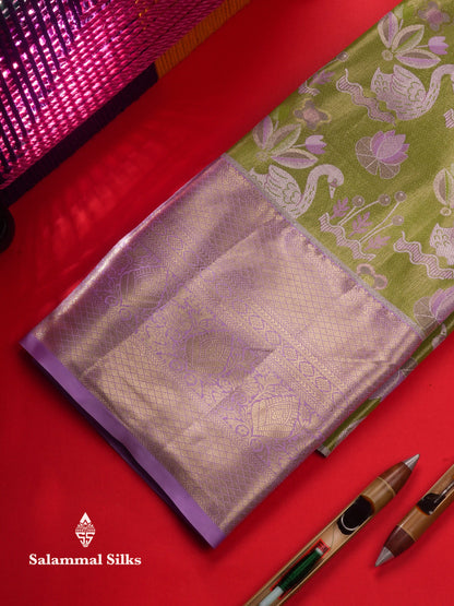 Semi Silk Pattu Pavadai (Green Tissue) With Lavender Blouse 45 "