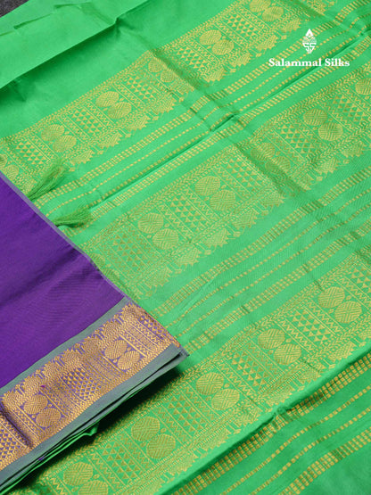 Beautiful Violet Plain Semi Silk Cotton Saree With Green Traditional Border