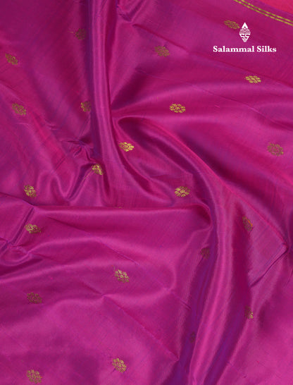 Beautiful Magenta Pink Pure Kanjivaram Silk Saree With Contrast Light Pink One Side Traditional Border