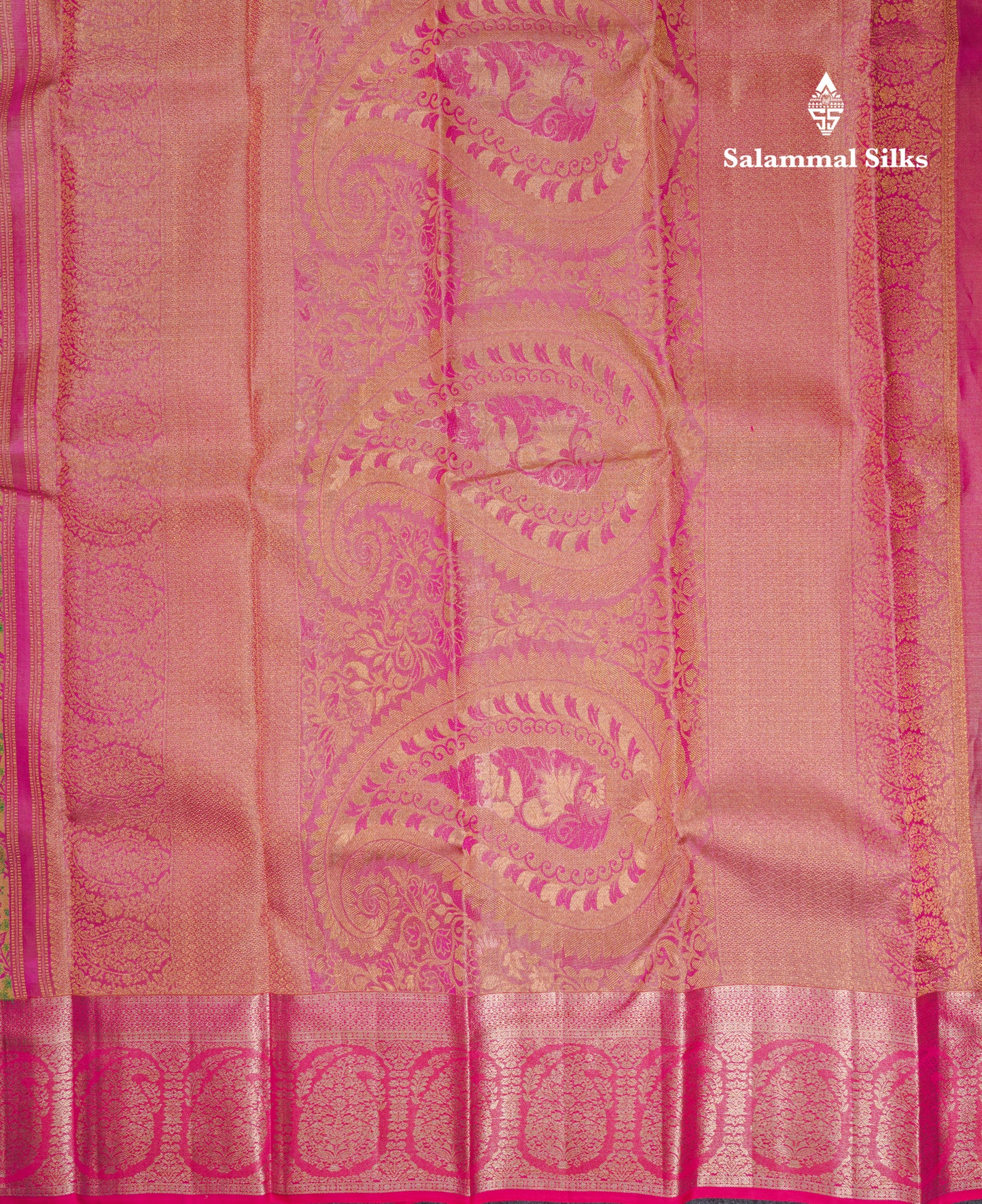 Beautiful Gold Tissue Menakari Work Pure Kanjivaram Silk Saree With Contrast Pink Border