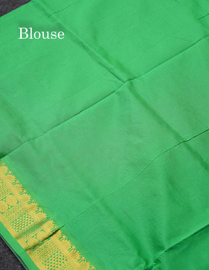 Beautiful Violet Plain Semi Silk Cotton Saree With Green Traditional Border