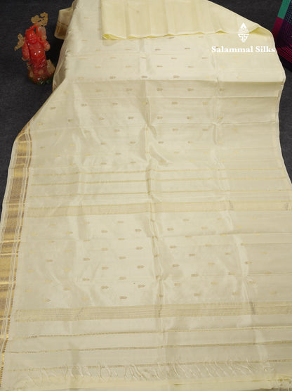 Beautiful Half White Pure Kanjivaram Silk Saree With One Side Traditional Border