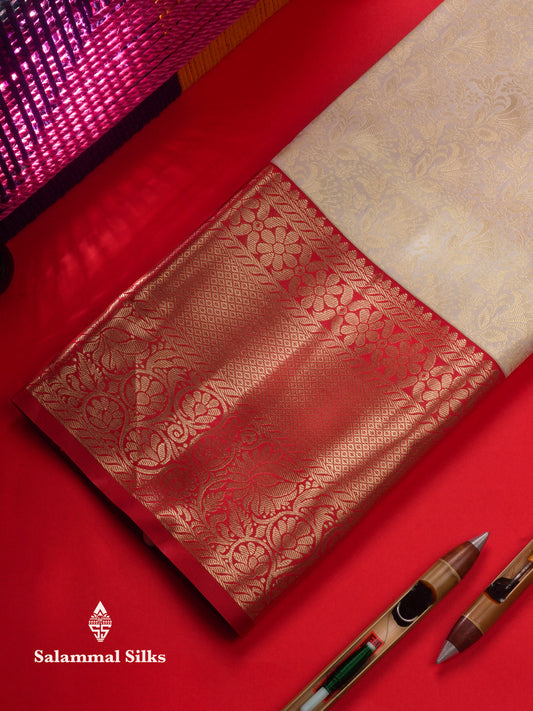 Semi Silk Pattu Pavadai (Half White) With Red Blouse  45"