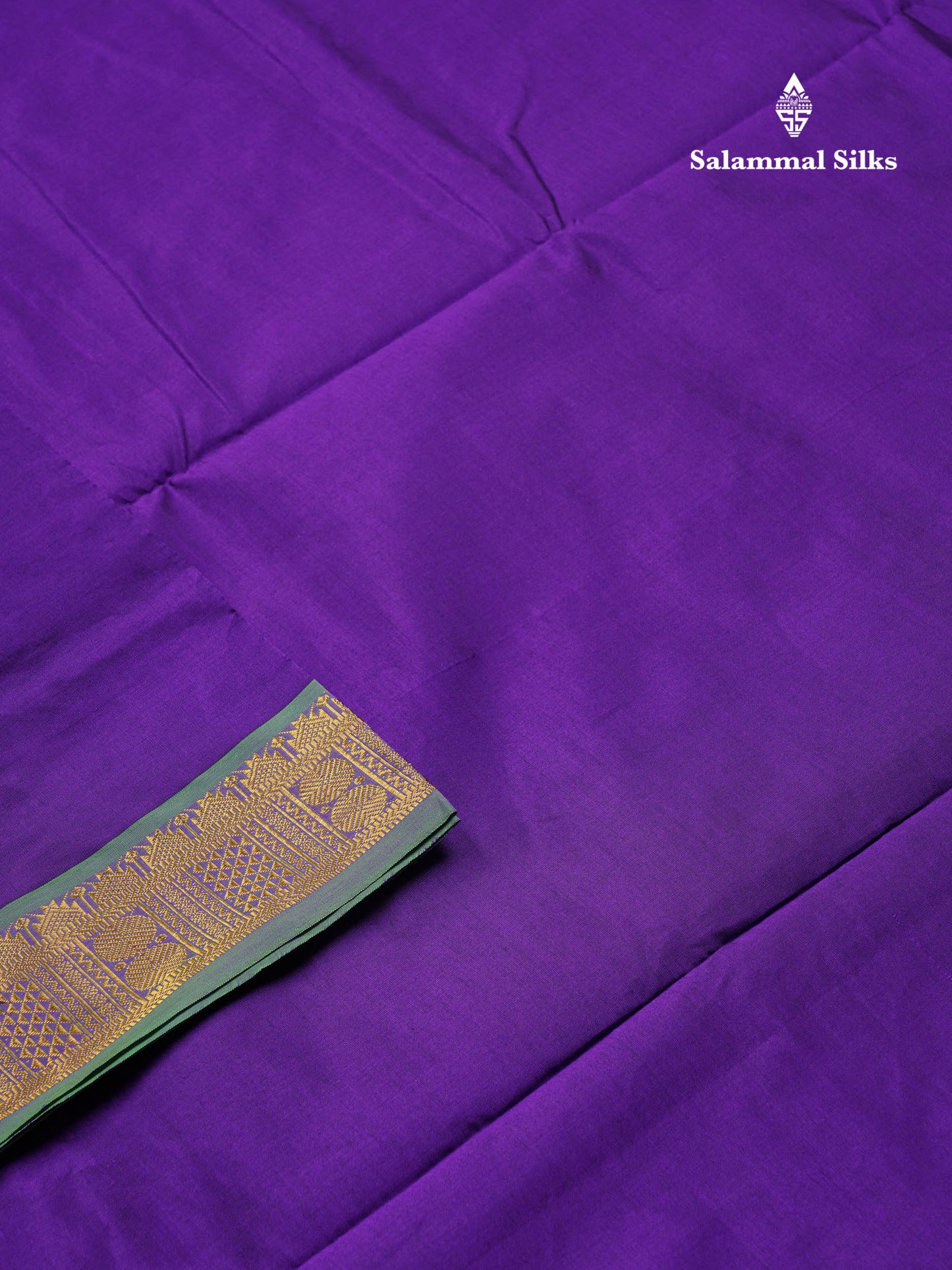 Beautiful Violet Plain Semi Silk Cotton Saree With Green Traditional Border